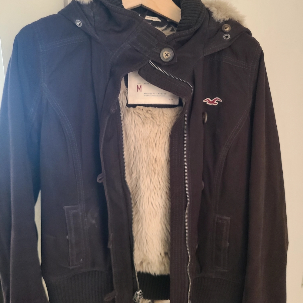 Hollister Black Bomber Jacket with Faux Fur Lining